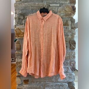 FLAX Orange peach oversized button down 100% linen top shirt size medium